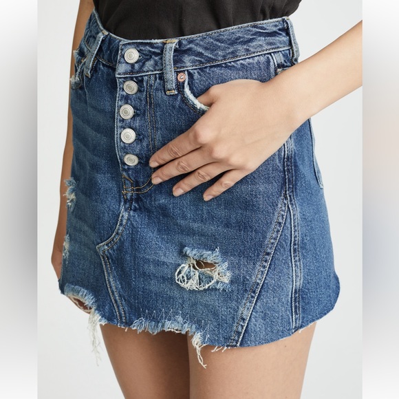 Free People Denim a-line mini skirt distressed - Picture 2 of 10